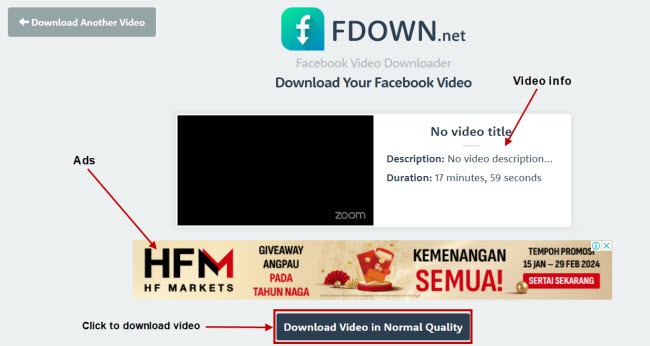 fdown.net to download video
