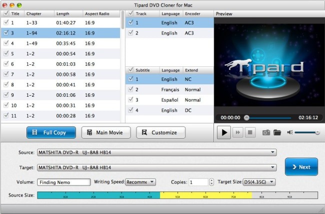 Tipard DVD Cloner for Mac screen