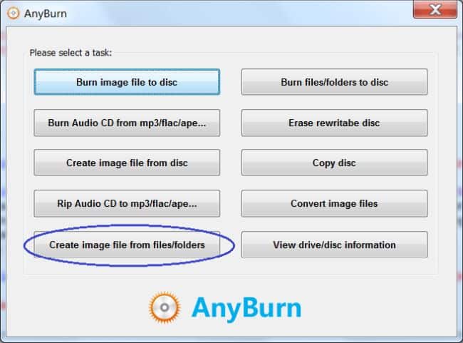 AnyBurn create image files
