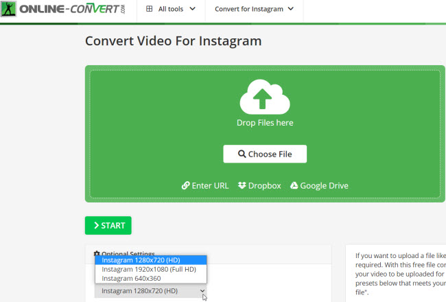 online-convert com convert video Instagram