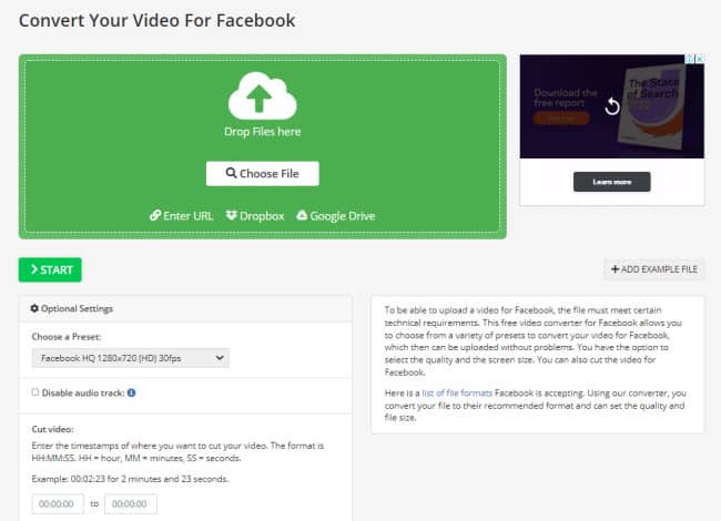 online-convert com convert video for facebook