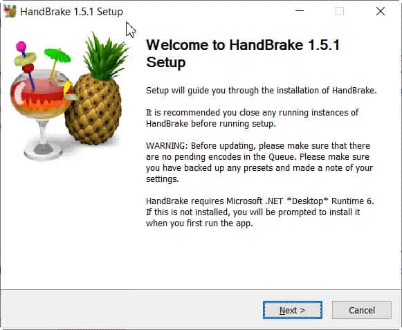 install HandBrake welcome screen