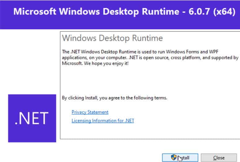 install microsoft desktop runtime
