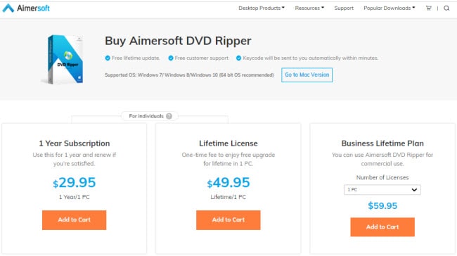 Aimersoft dvd ripper order page