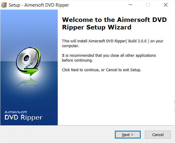 Aimersoft dvd ripper welcome screen