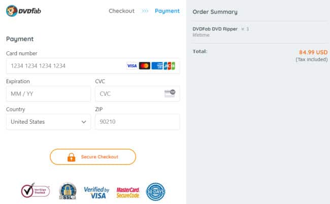 DVDFab dvd ripper payment page