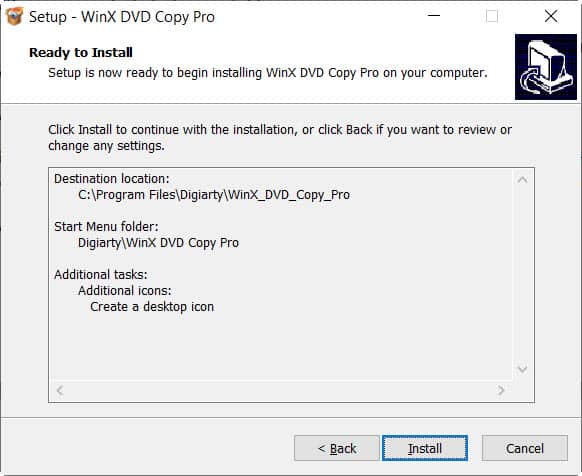 WinX DVD copy pro install summary
