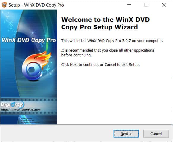 WinX DVD copy pro welcome screen