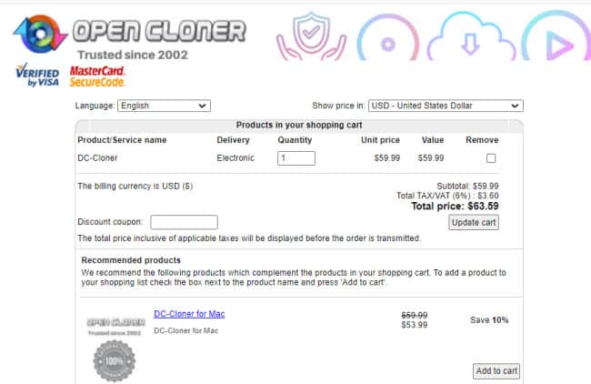 DVD Cloner checkout page