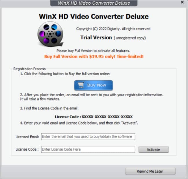WinX HD Video Converter Deluxe activation