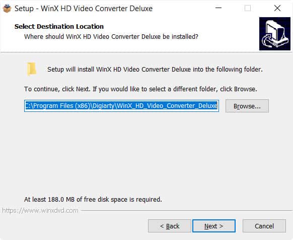 WinX HD Video Converter Deluxe destination location