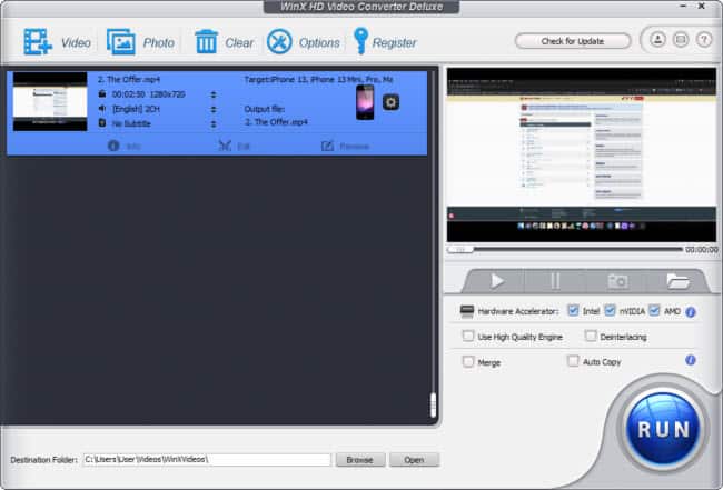 WinX HD Video Converter Deluxe extra settings
