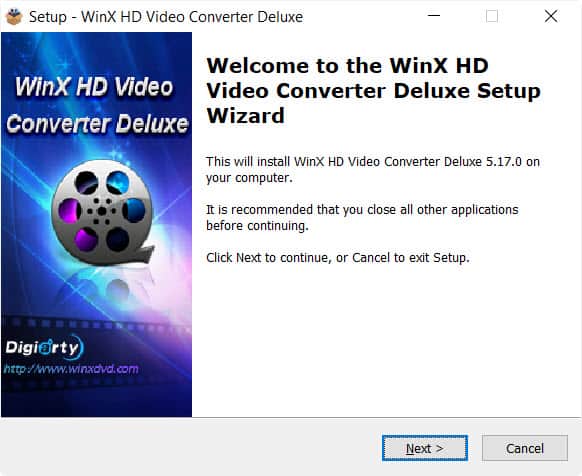 WinX HD Video Converter Deluxe welcome screen