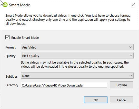 4K video downloader smart mode