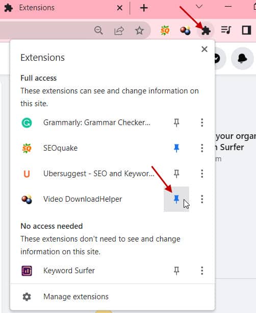 pin the chrome extensions on address bar