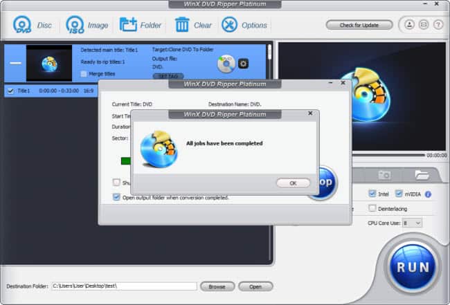 WinX dvd ripper platinum rip completed