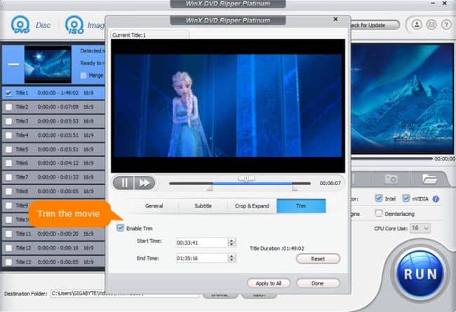 WinX DVD ripper platinum rip part dvd to mp3