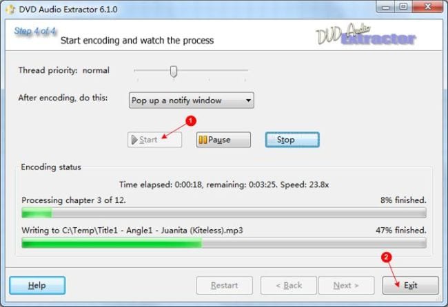 DVD Audio Extractor start encoding
